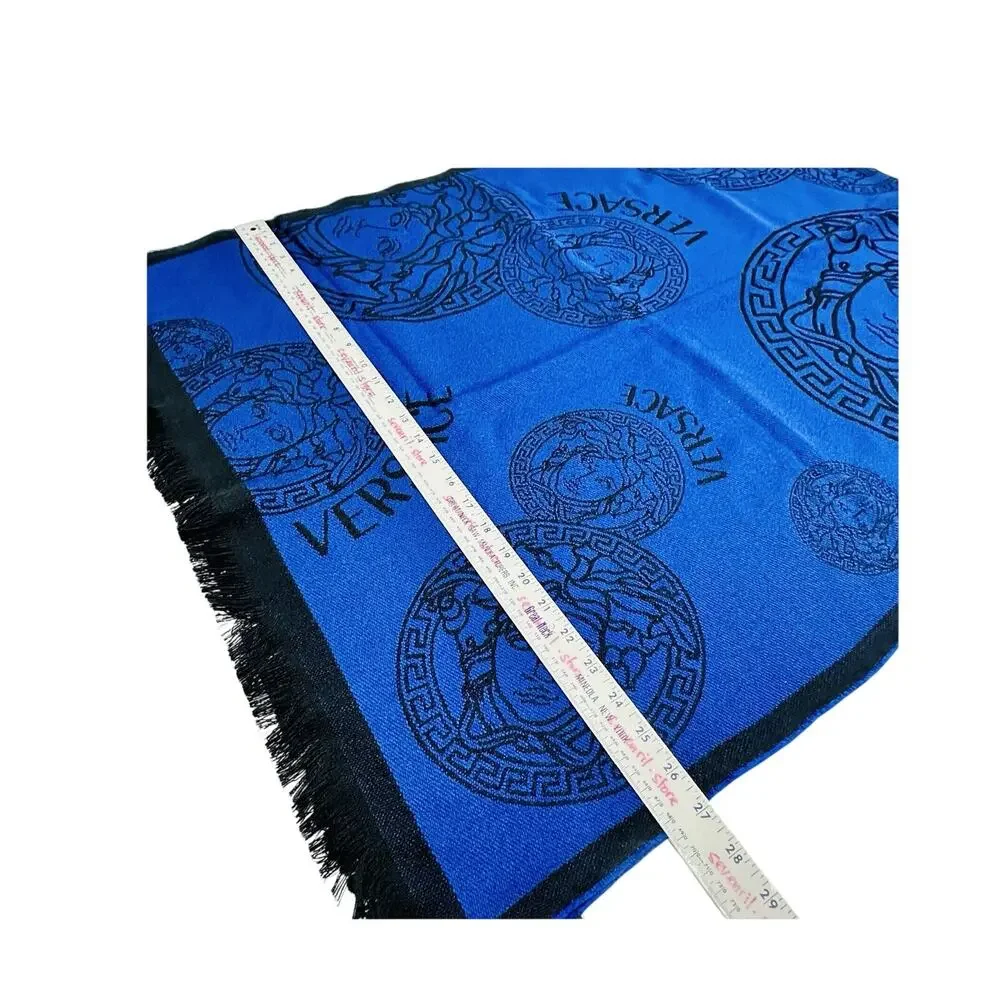 NWT Versace Medusa Reversible Wool Black Blue Knit Scarf Shawl Size 70